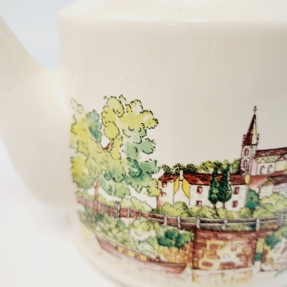 Vintage Wade Teapot Brown English Countryside Village Church Scene, England Made - Picture 11 of 14